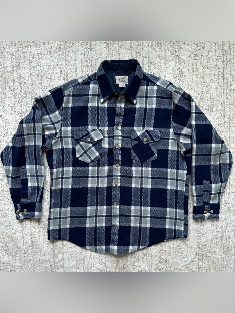 Vintage SEARS Flannel Button Down Shirt Large 16-16 1/2 Men’s 100% Acrylic